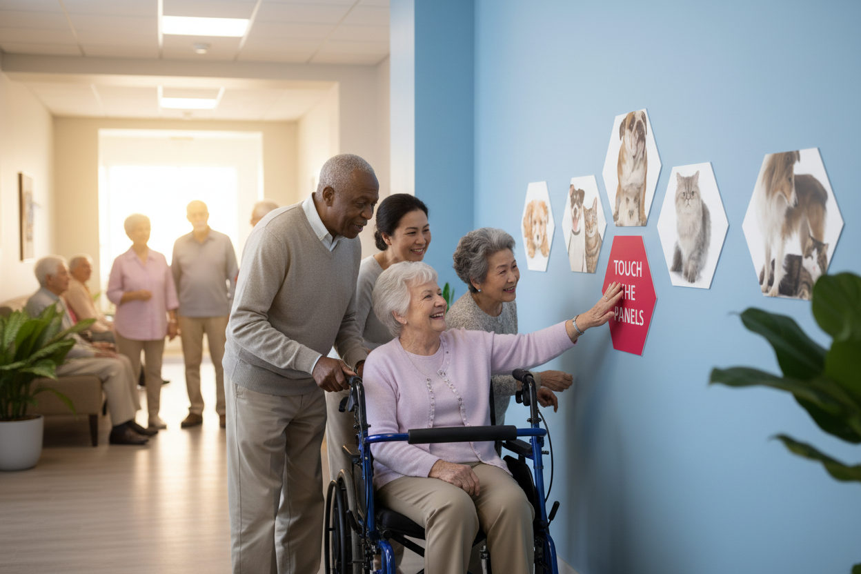 pet tactile panels in hallway